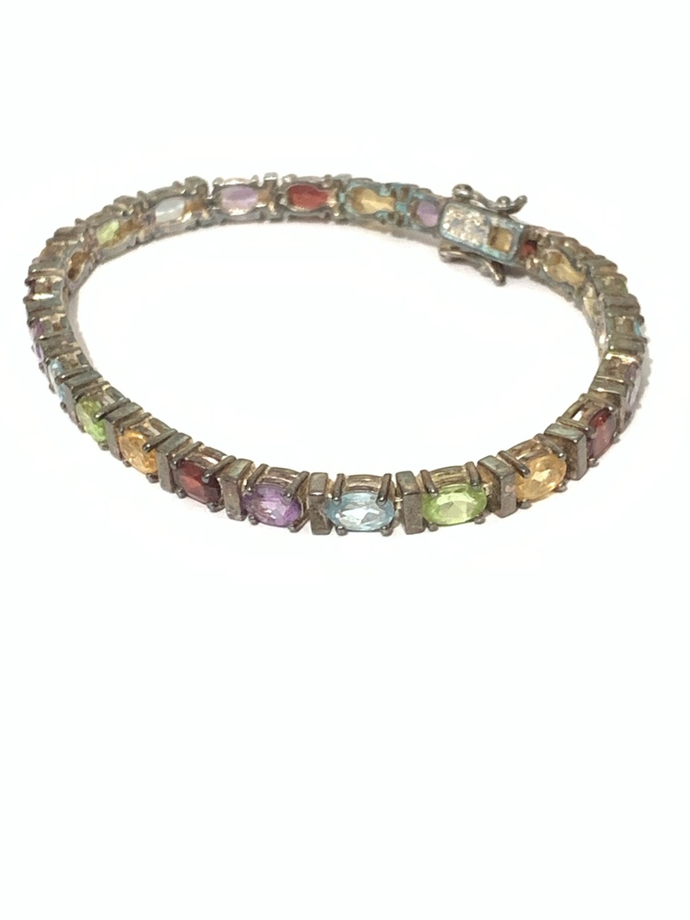 Vintage 925 Silver Multi-Color Crystal Tennis Bracelet